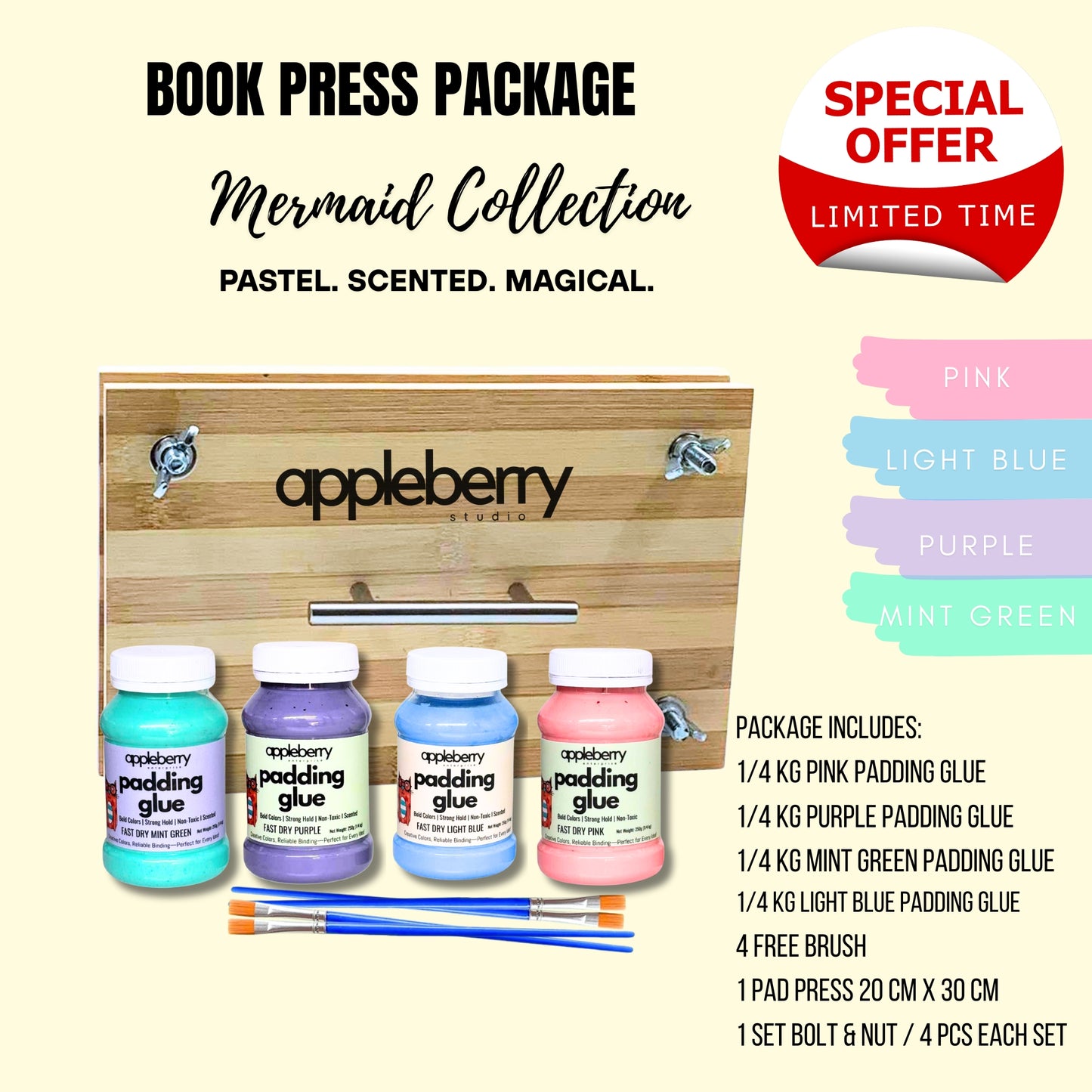 BOOK PRESS / PAD PRESS with PADDING GLUE Mermaid Collection Set