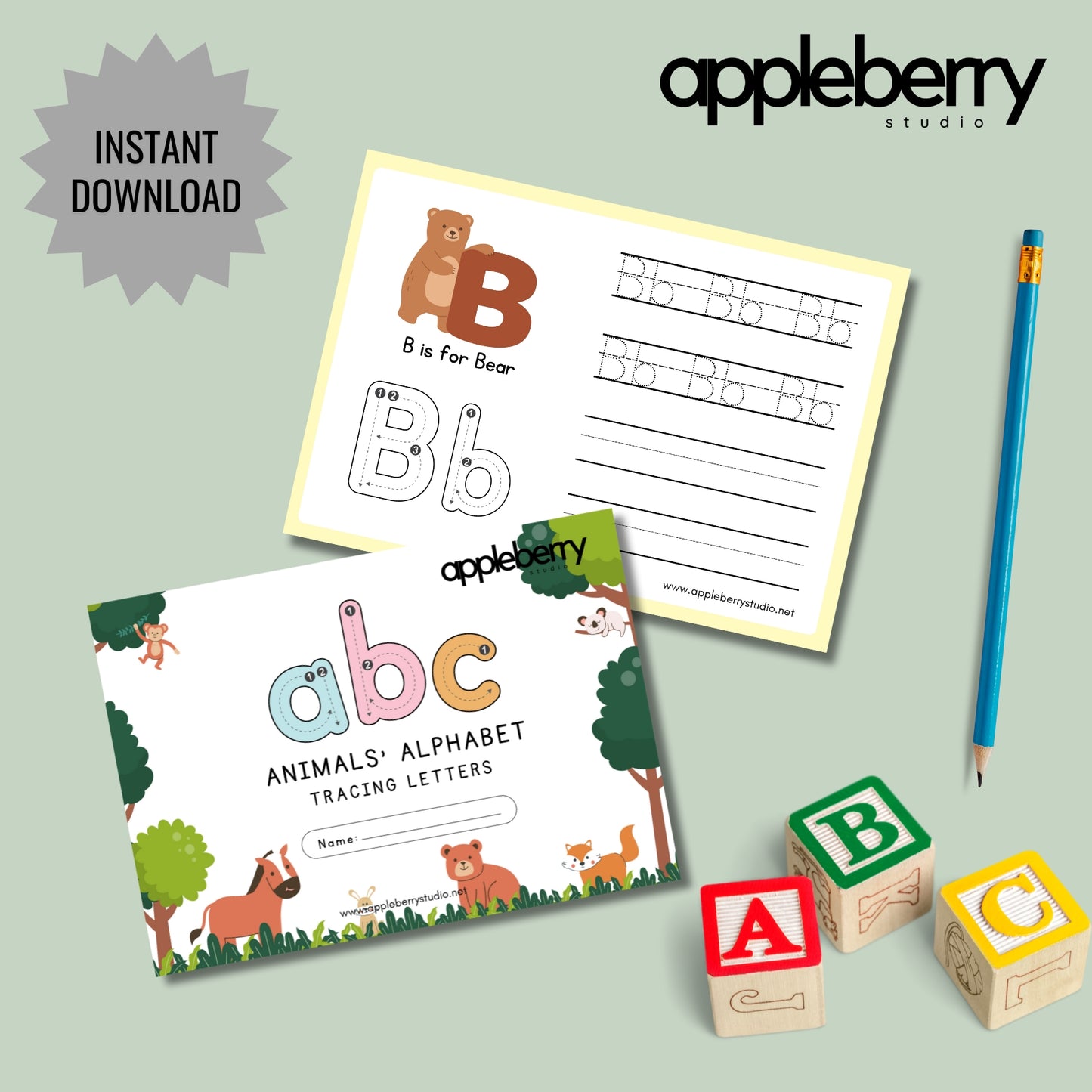 Animals Alphabet Tracing Activity Workbook (Printable PDF)