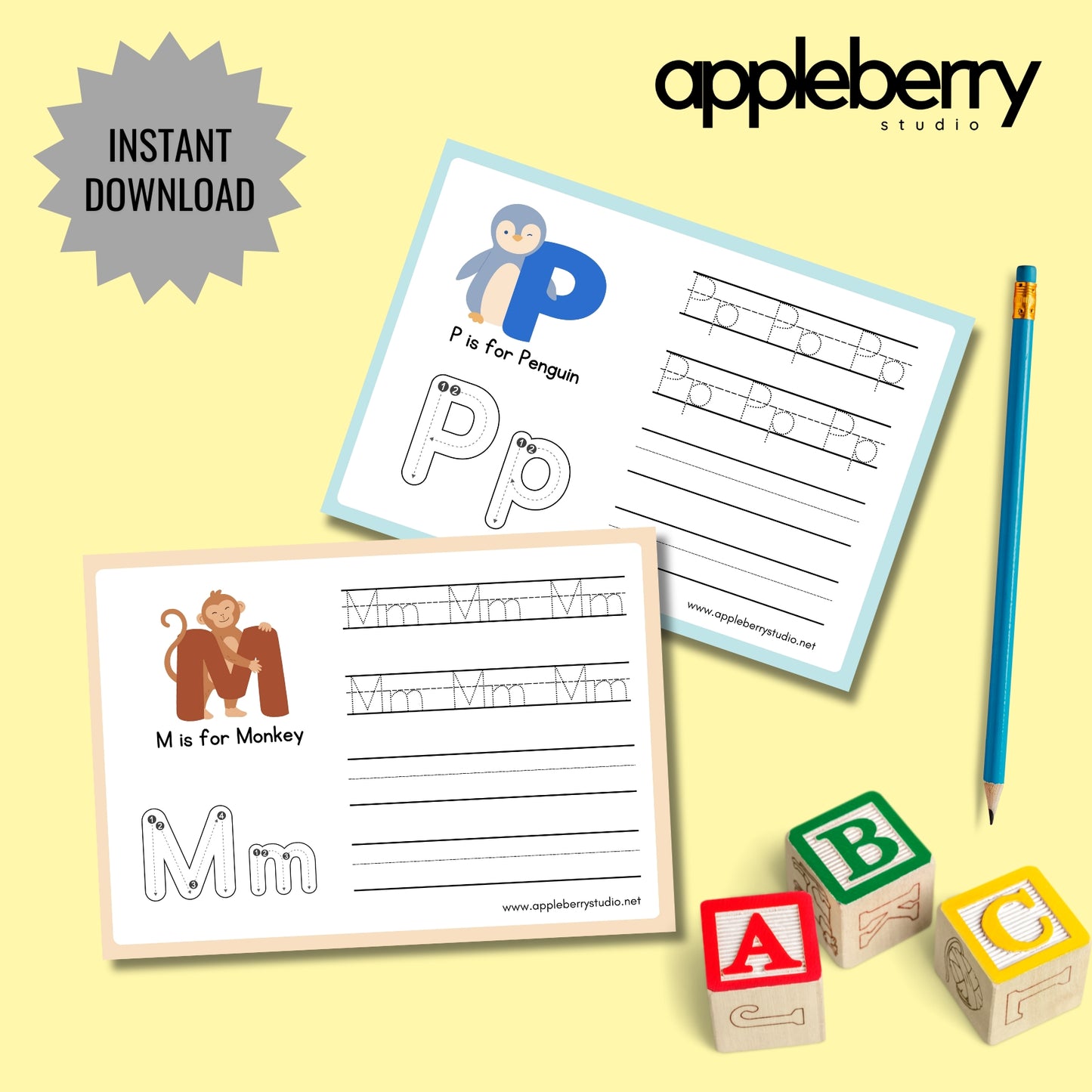 Animals Alphabet Tracing Activity Workbook (Printable PDF)