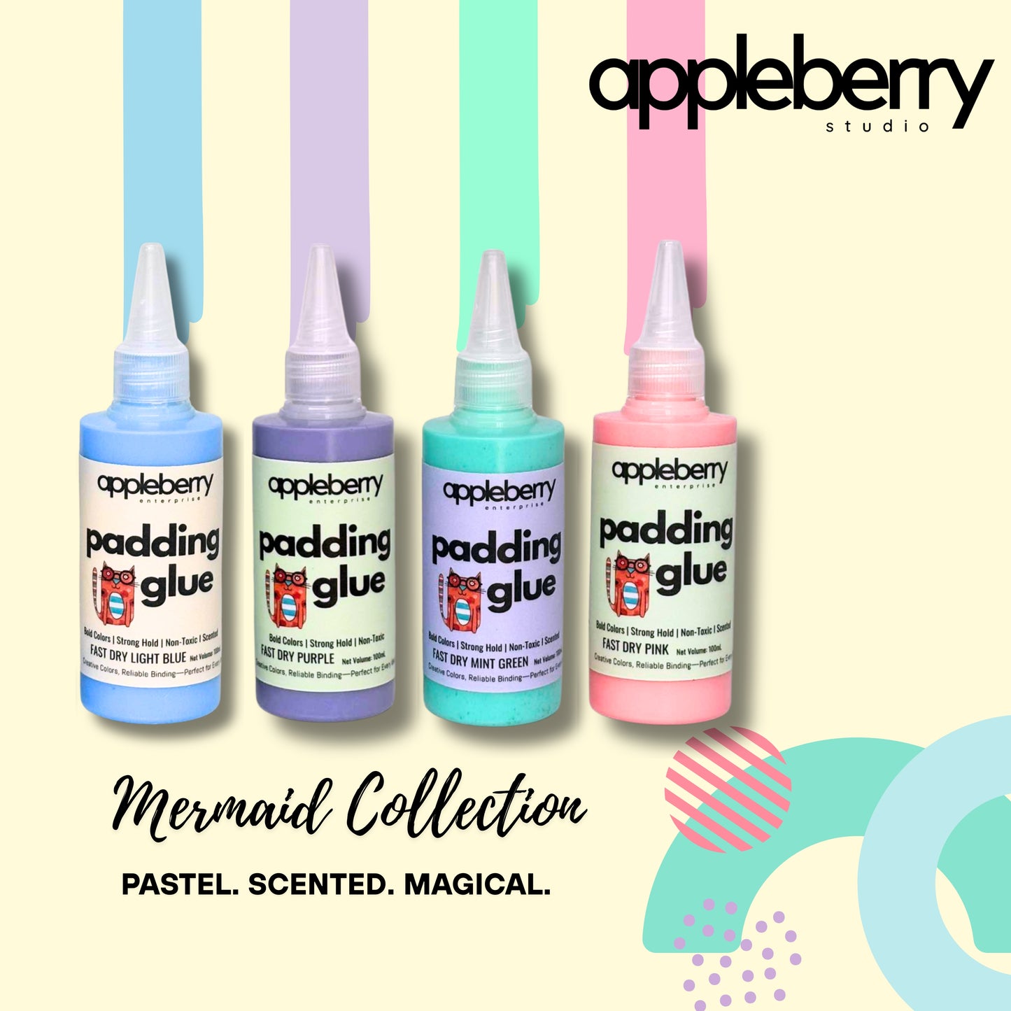 Mermaid Collection Padding Glue Set for notepads in squeeze bottle 4pcs 100ml