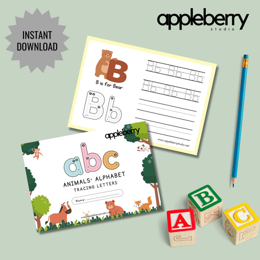 Animals Alphabet Tracing Activity Workbook (Printable PDF)
